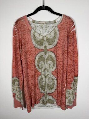 Before+Again Sundance orange army green aztec boho burnout tunic lightweight L